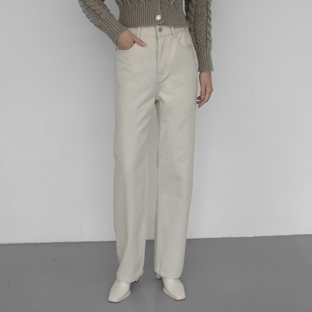 (PT-4979) Straight Cotton Fleece Denim Pants