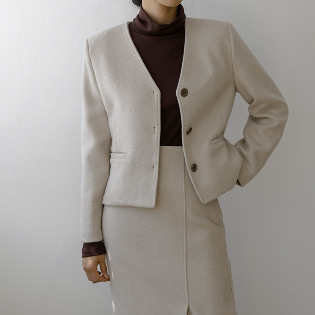 (JK-2576) Wool Soft No Collar Set-up Jacket