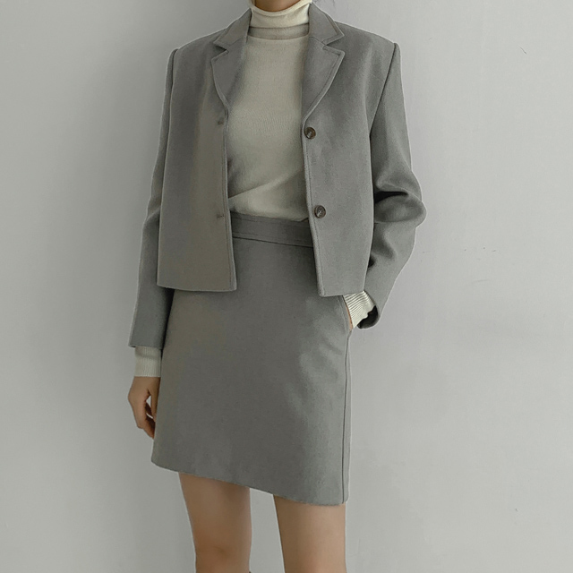 (JK-2575) Wool Set-up Minimal Crop Jacket