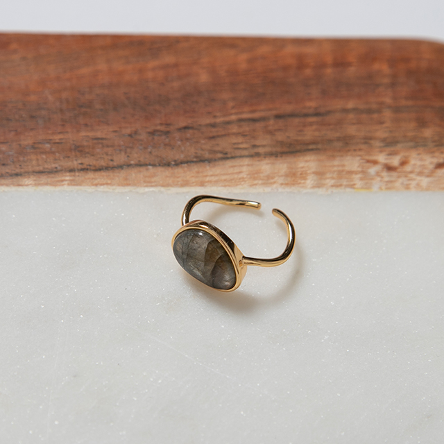 (R-389)Silver Gold Plated Stone Open Ring