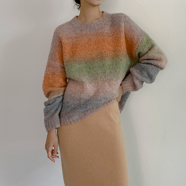 (T-6186) Wool Hairy Loose Fit Gradient Knit