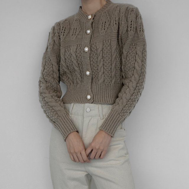 (CD-1875) Pearl Volume Crop Knit Cardigan