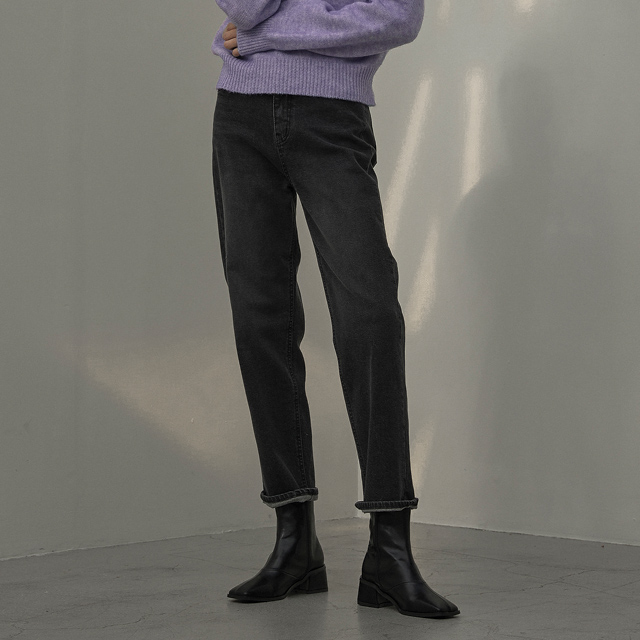 (PT-5169) Fleece Straight Denim Pants