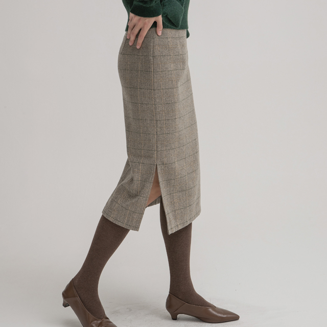 (SK-4490)H-Fit Herringbone Midi Skirt