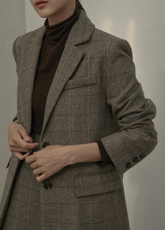 (SK-4490)H-Fit Herringbone Midi Skirt Korea