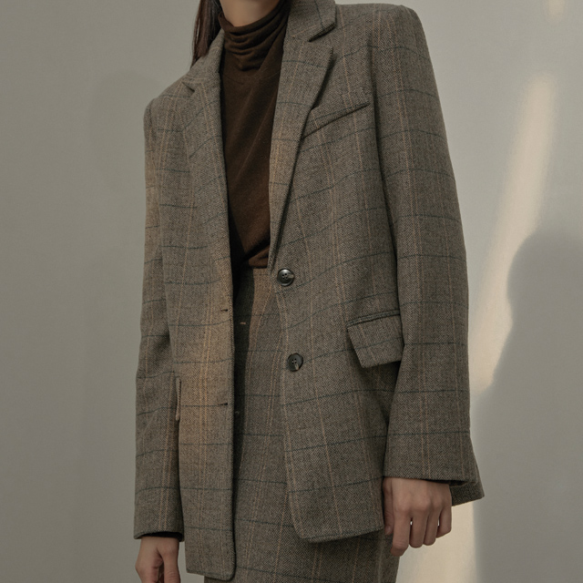 (JK-2604) Herringbone Set-up Two Button Jacket