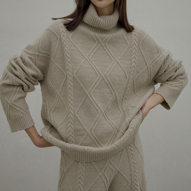 (T-6179)Setup Cable Turtleneck Knit