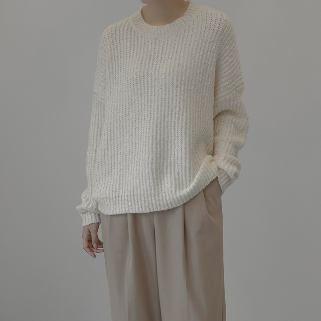 (T-6297) Shine loose round neck knit