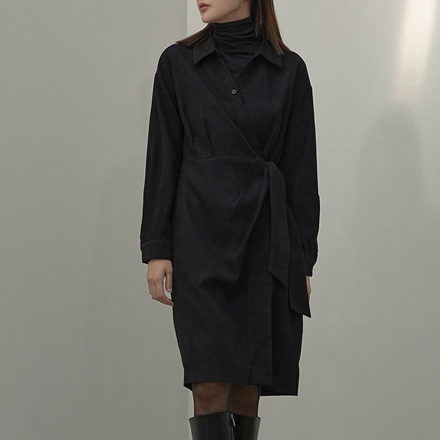 (OP-5803) Shirt Collar Belt Wrap One Piece