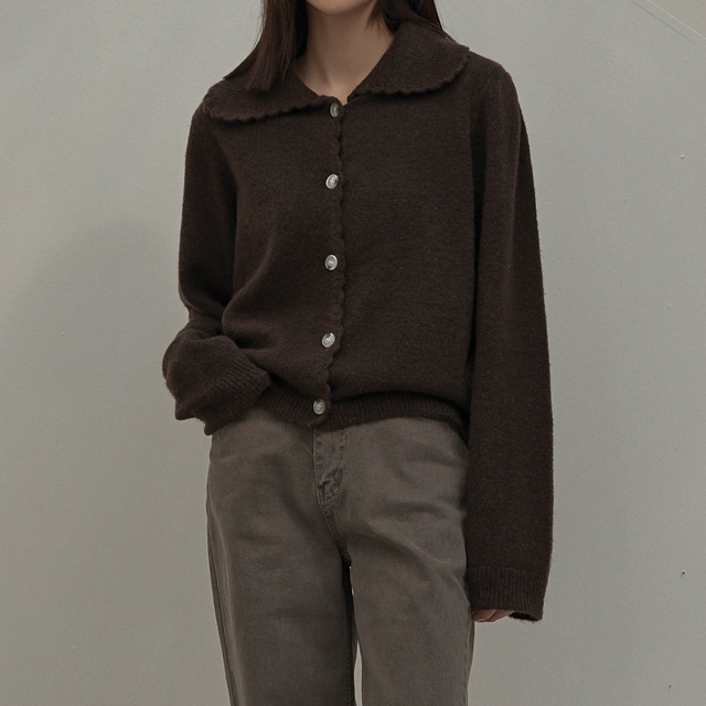 (CD-1859)Scalloped Collar Knit Cardigan