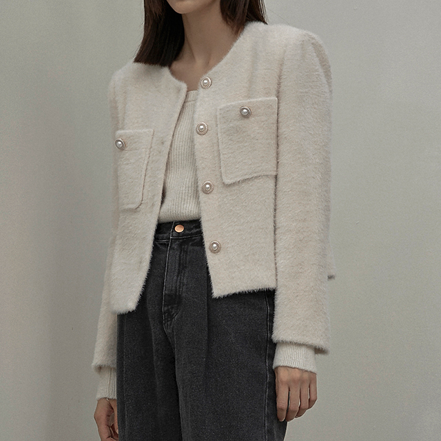 (JK-2578)Hairy Simple Tweed Jacket