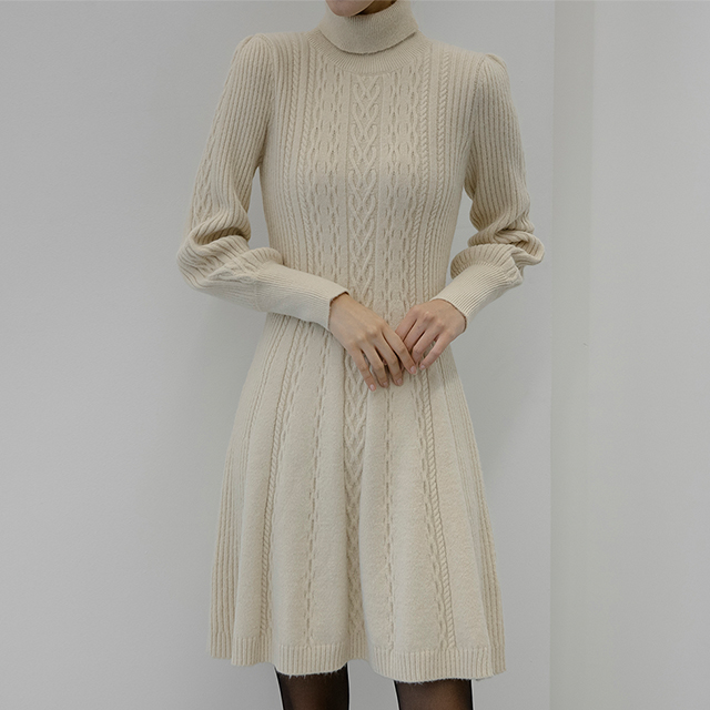 (OP-5793)Turtleneck Cable Knit One Piece