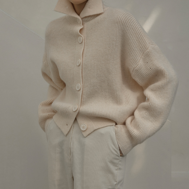 (CD-1882) High neck collar knit cardigan