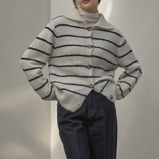 (CD-1892)Hairy Stripe Cara Knit Cardigan