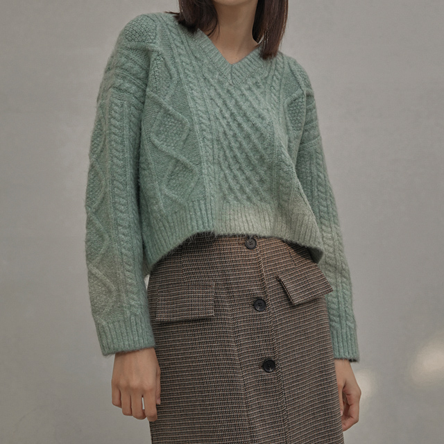 (NT-6358) Fisherman Wide V-Neck Knit