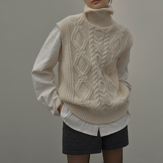 (VT-0196) Overfit turtleneck knit vest