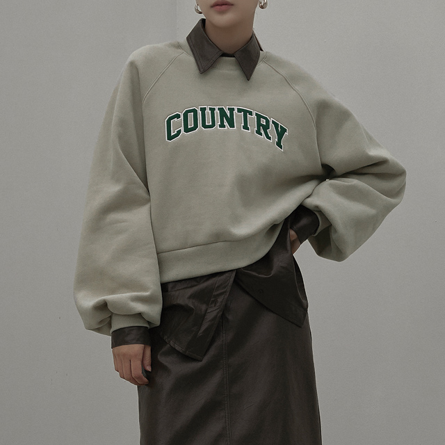 (T-6326) Country embroidery fleece man-to-man tee