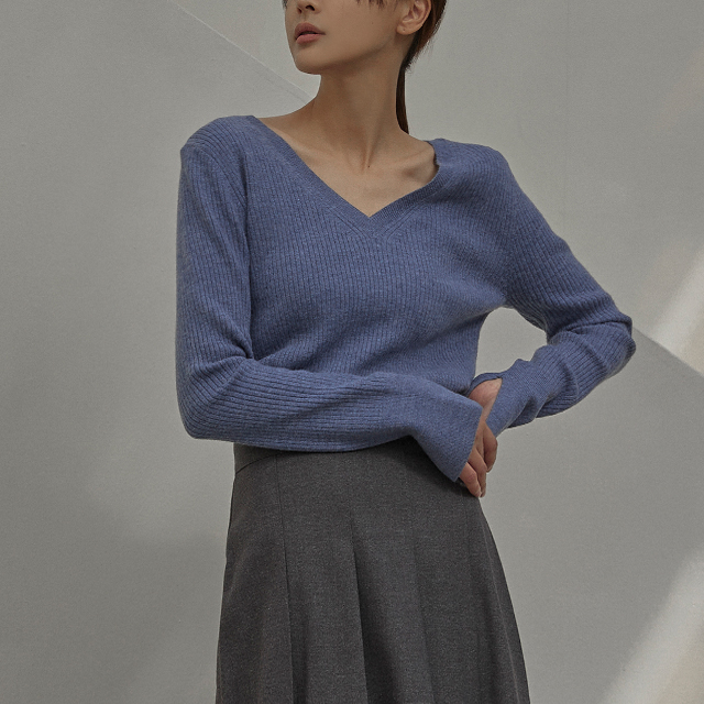 (T-6315)N Signature T014-Wool V-neck Slim Fit Knit