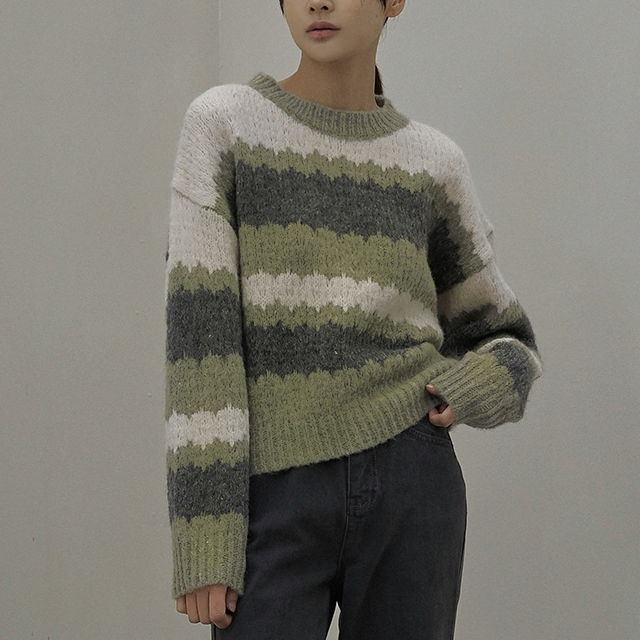 (T-6320) Scallop Stripe Knit