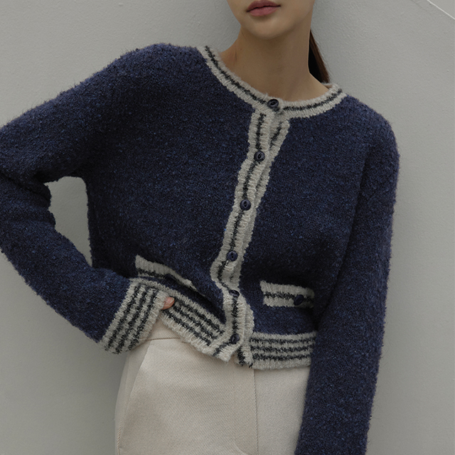 (CD-1895) Wool Line Point Buckle Knit Cardigan