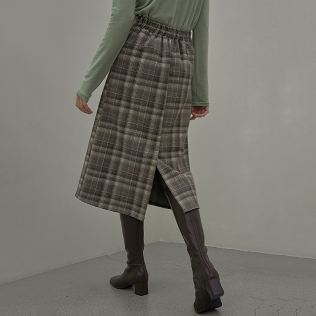 (SK-4567) Checked Straight Back Banding Skirt