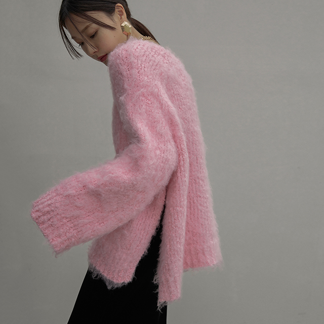 (T-6375)Hairy Side Slit Loose Fit Knit