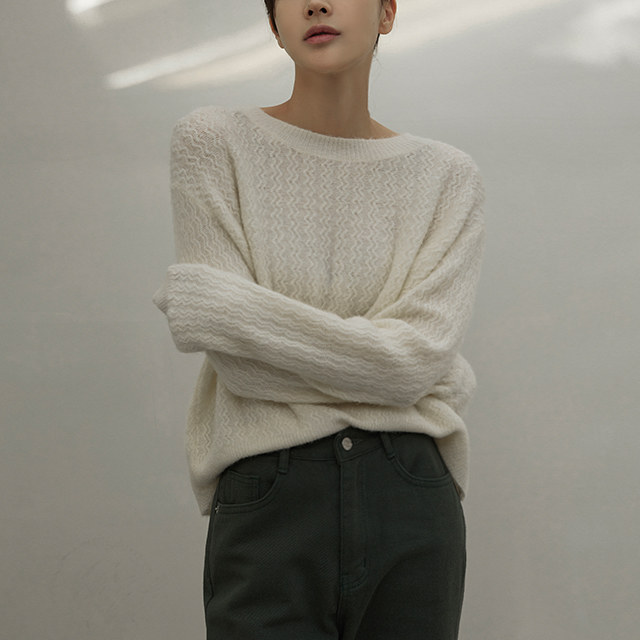 (T-6318) Soft lace pattern knit