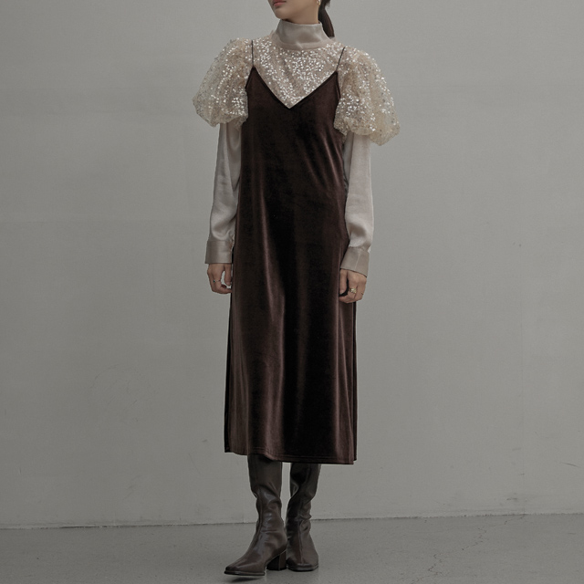 (OP-5878)Velvet String Sleeveless One Piece