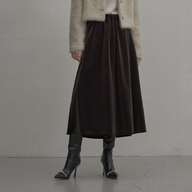 (SK-4563) Velvet full banding skirt