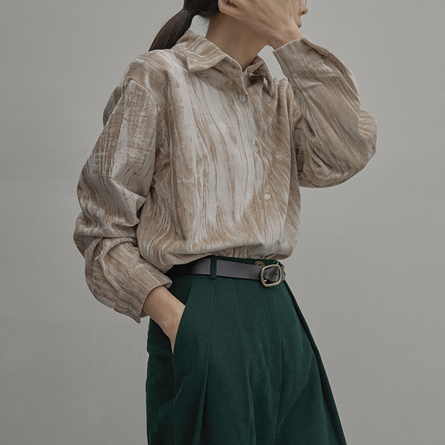 (BL-3996)Velvet Wrinkle Shirt Blouse