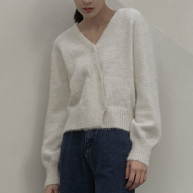 (CD-1909)Hairy Unbalanced Button Knit Cardigan