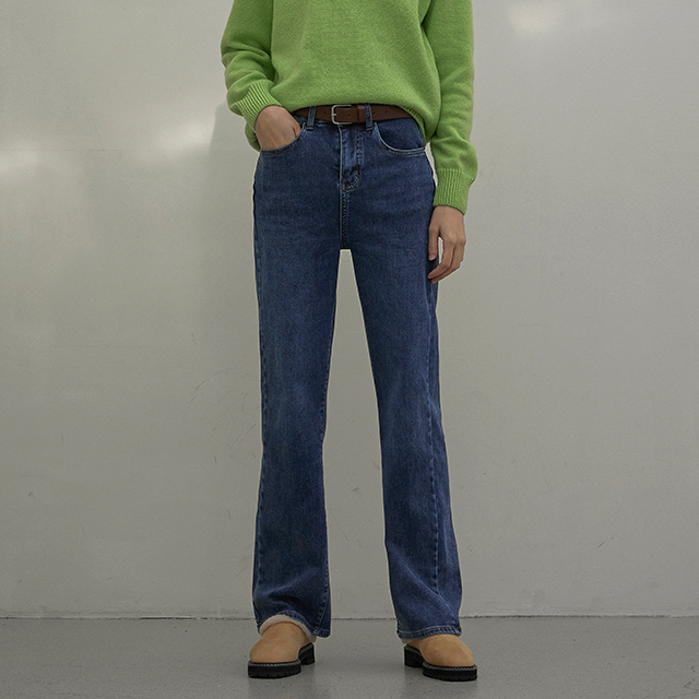 (PT-5175) Long Straight Fleece Denim Pants