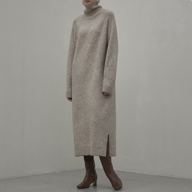 (N-OP-5887) Raglan Turtleneck Knit Long One Piece