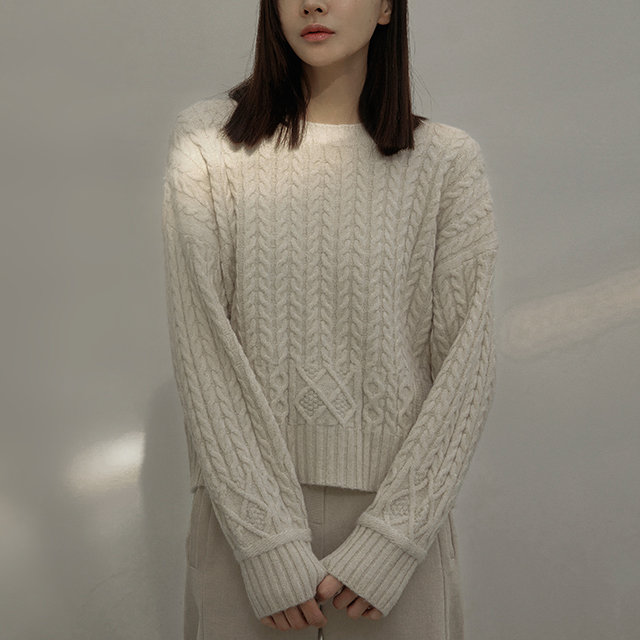 (T-6350) Mixed Cable Loose Knit