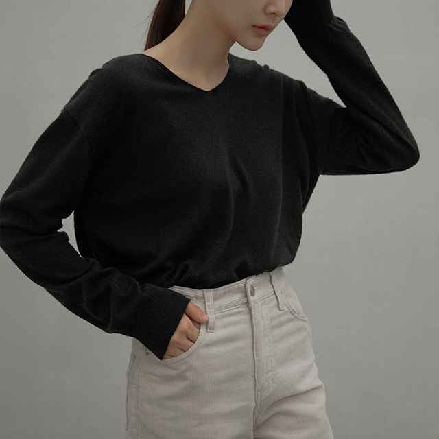 (T-6338) Cashmere Basic V-Neck Knit