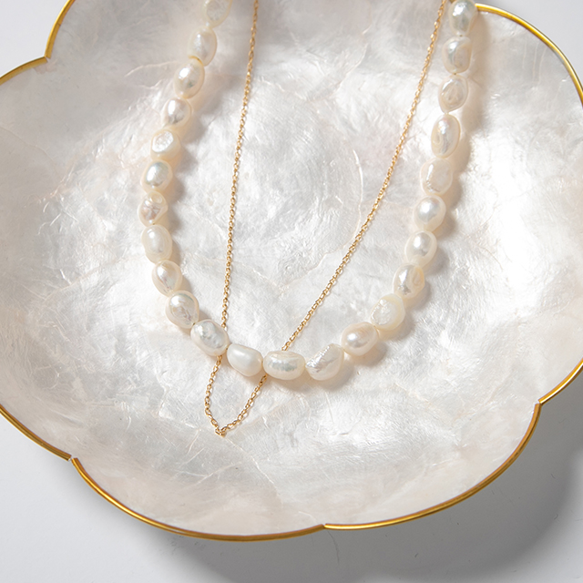 (N-824)Silver Pearl Layered Necklace