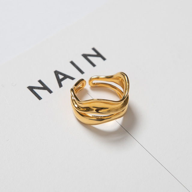 (R-393)Silver Waved Open Ring