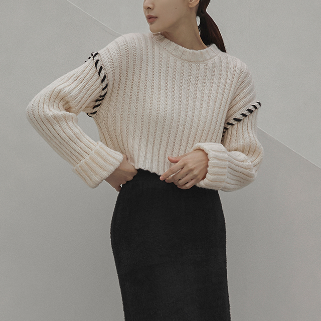 (T-6363) Bold Stitch Point Knit
