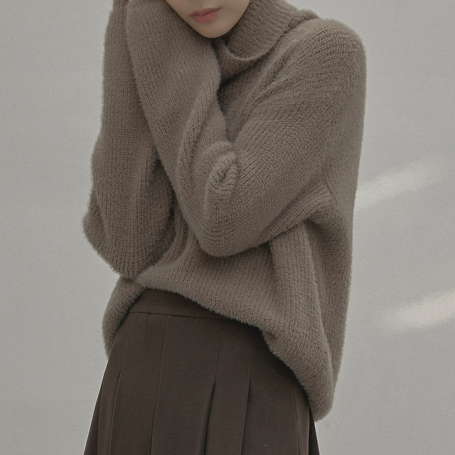 (T-6345)Hairy loose turtleneck knit