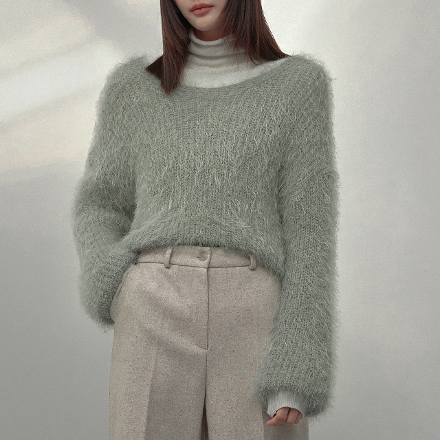 (T-6432)Hairy Feather Sleeve Knit