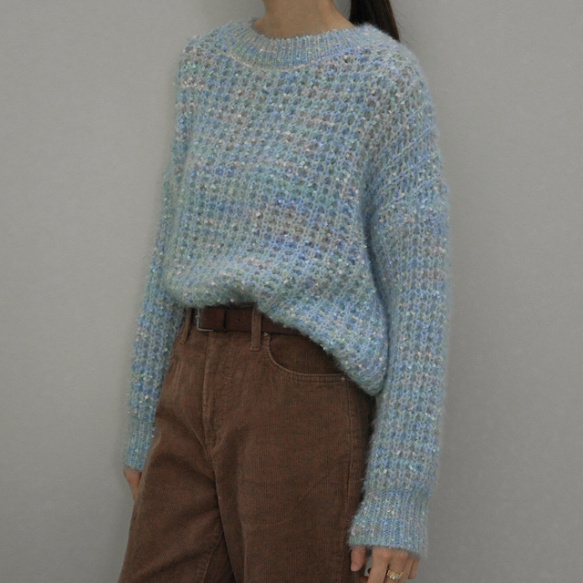 (T-6378)Hairy Shine Round Neck Knit