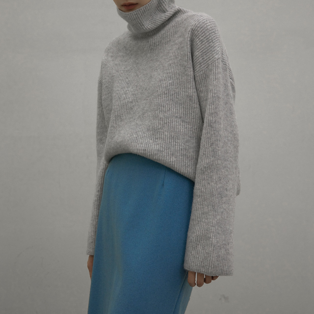 (T-6434)Loose Ribbed Turtleneck Knit