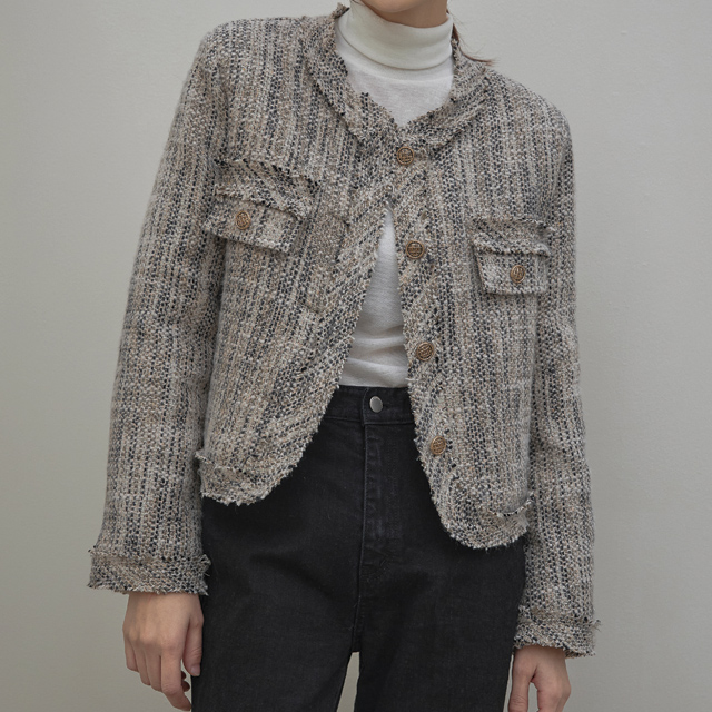 (JK-2703) Inside Fur Brushed Tweed Jacket
