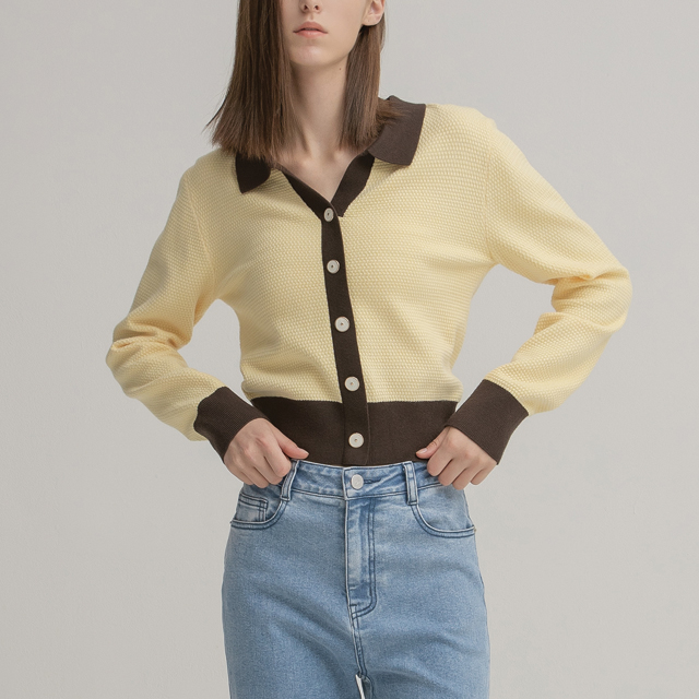 (T-6277) Mute Tweed Open Collar Knit