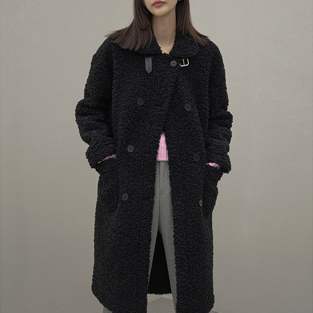 (CT-1395)Double Buckle Fur Long Coat