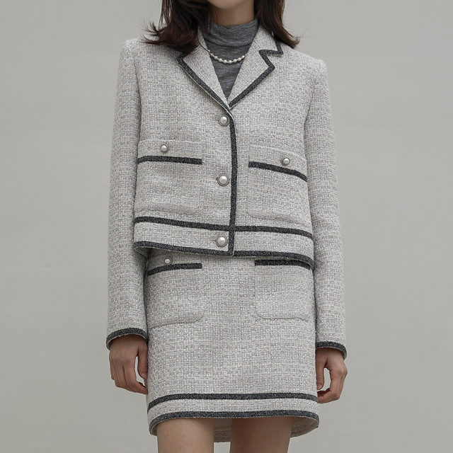 (JK-2672) Line Mute Tweed Set-up Jacket