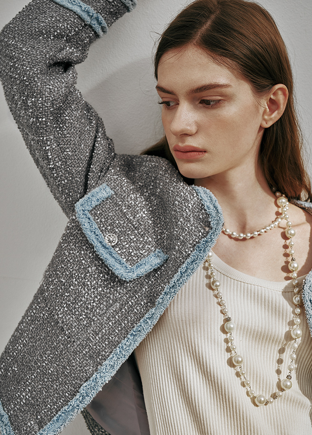 (SK-4521) Unconventional Tweed Set-up Mini Skirt Korea