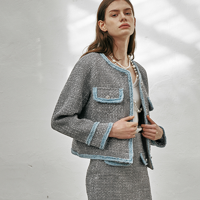 (JK-2628) Unconventional Tweed Set-up Jacket