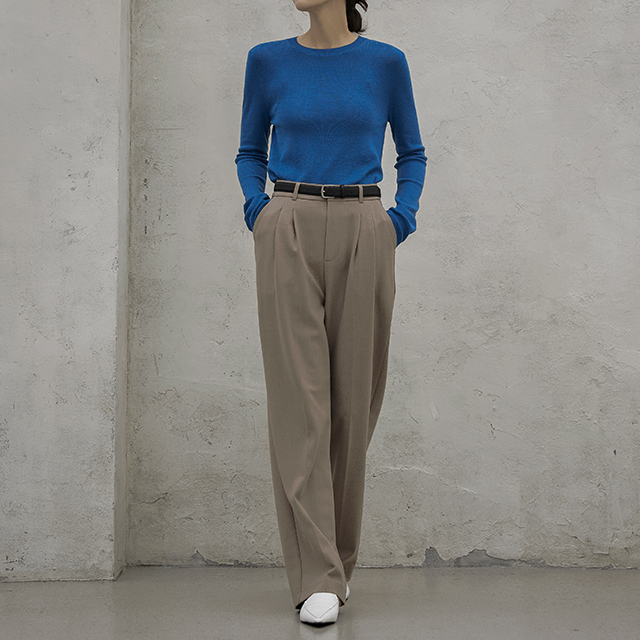 (PT-5193) Belt pin tuck straight pants S