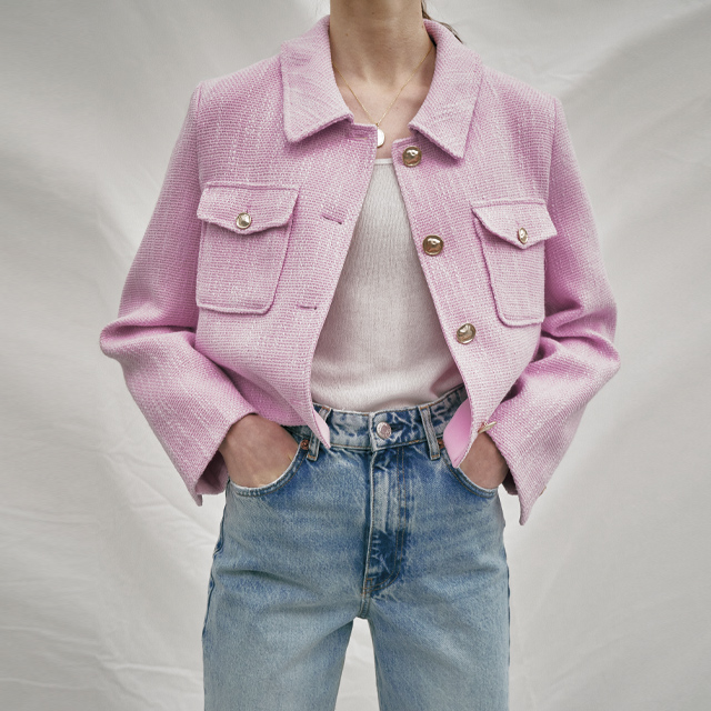 (JK-2632) Sensible Tweed Crop Jacket